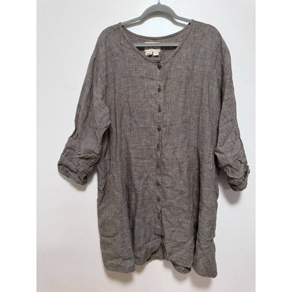 VTG FLAX JEANNE ENGELHART Women's L Brown Linen Lagenlook Dress Pocket Oversized